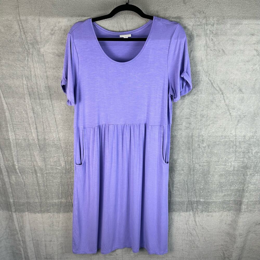 J Jill Dress Womens Med Purple Stretch Pockets Short Sleeve Beach Vacation Boho